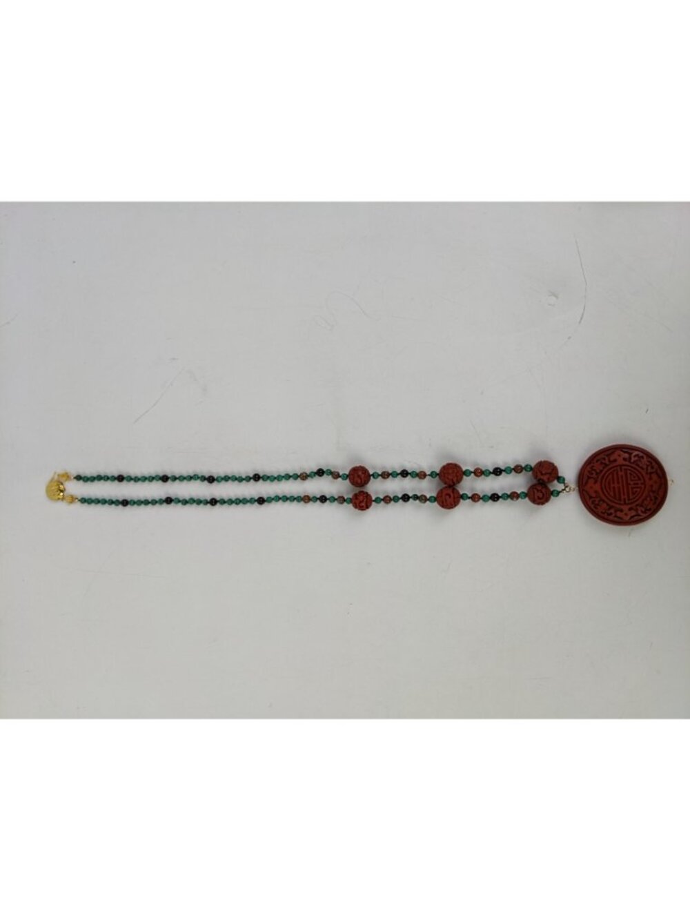 Vintage Chinese Cinnabar Malachite & Onyx Beaded Necklace - Picture 7 of 13